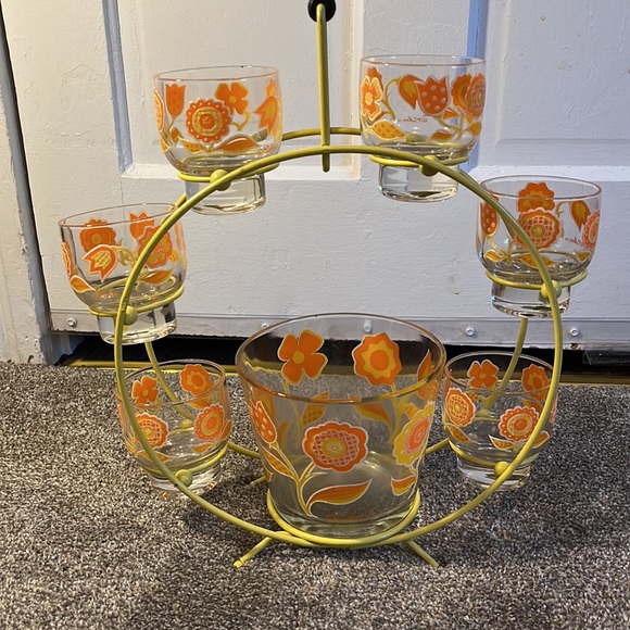 Vintage MCM Culver Ferris Wheel Barware 6 Glasses/Icebucket Glassware Retro Mod - Picture 5 of 7